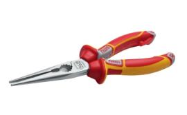 Klešta špic prava 205 mm 1000 V DIN ISO 5745 sa VDE izolacijom, dugim pljosnato-okruglim vilicama, ojačanim sečivom, zupčastim hvatištima i SoftGripp rukohvatima NWS